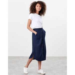 Joules Orielle Solid Woven Skirt With Patch Pockets In Navy Size 10